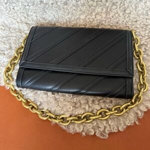 Black Leather Bag with Gold Chain